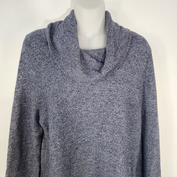 Chicos Sweater Womens Size 2 Large Cashmere Blend Blue Marled Cowl Turtleneck - Picture 3 of 9